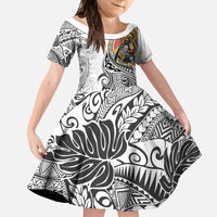 Japanese Samurai Warrior Family Matching Long Sleeve Bodycon Dress and Hawaiian Shirt White Polynesian Tattoo Style