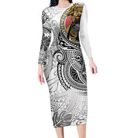 Japanese Samurai Warrior Family Matching Long Sleeve Bodycon Dress and Hawaiian Shirt White Polynesian Tattoo Style