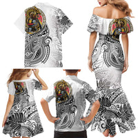 Japanese Samurai Warrior Family Matching Mermaid Dress and Hawaiian Shirt White Polynesian Tattoo Style
