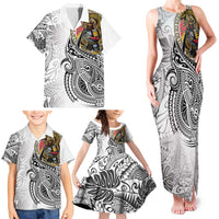 Japanese Samurai Warrior Family Matching Tank Maxi Dress and Hawaiian Shirt White Polynesian Tattoo Style