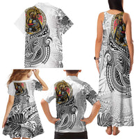 Japanese Samurai Warrior Family Matching Tank Maxi Dress and Hawaiian Shirt White Polynesian Tattoo Style