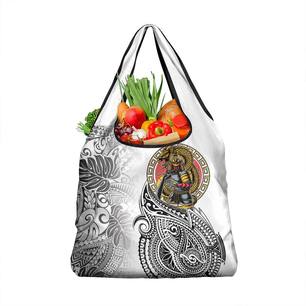 Japanese Samurai Warrior Grocery Bag White Polynesian Tattoo Style LT9 1-pack One Size White - Polynesian Pride