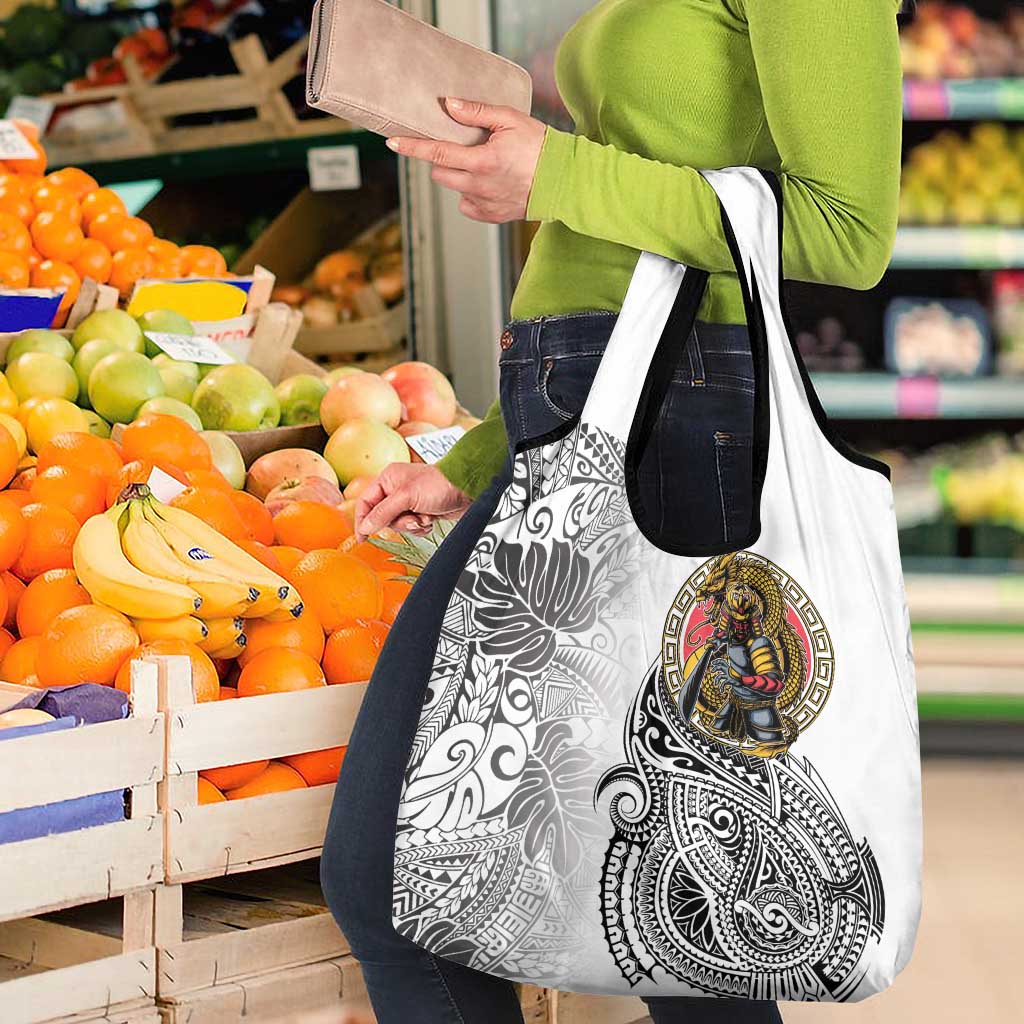 Japanese Samurai Warrior Grocery Bag White Polynesian Tattoo Style LT9 - Polynesian Pride