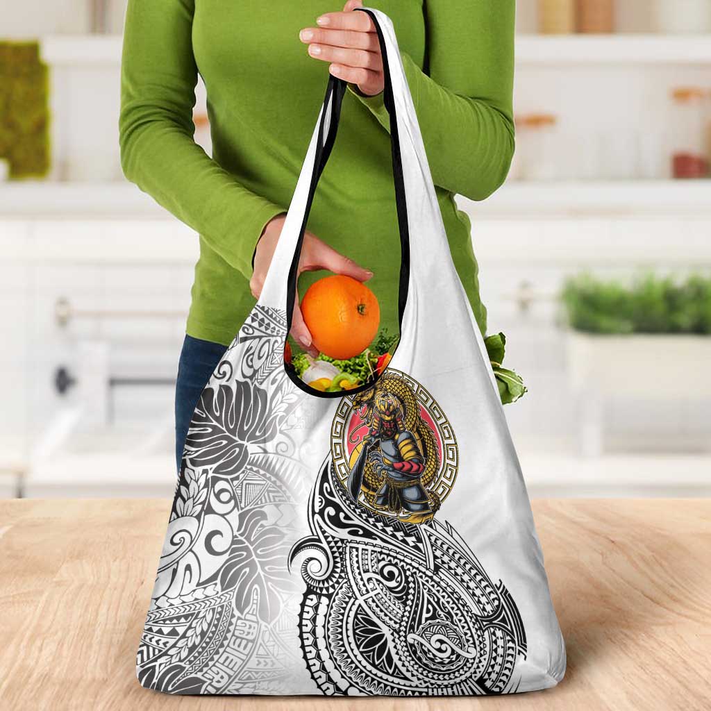 Japanese Samurai Warrior Grocery Bag White Polynesian Tattoo Style LT9 - Polynesian Pride