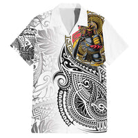 Japanese Samurai Warrior Hawaiian Shirt White Polynesian Tattoo Style