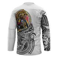 Japanese Samurai Warrior Hockey Jersey White Polynesian Tattoo Style LT9 - Polynesian Pride