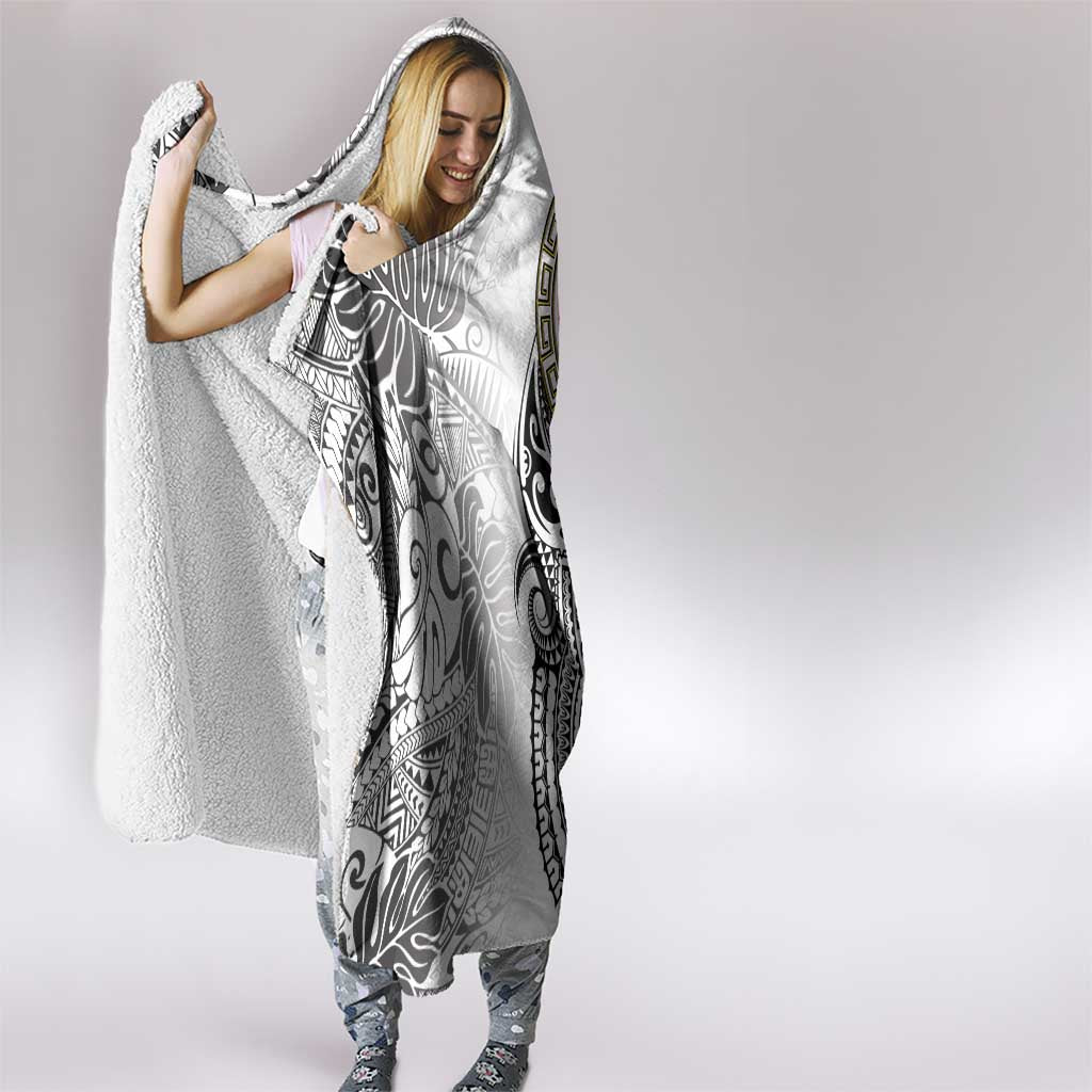 Japanese Samurai Warrior Hooded Blanket White Polynesian Tattoo Style LT9 - Polynesian Pride
