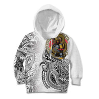 Japanese Samurai Warrior Kid Hoodie White Polynesian Tattoo Style
