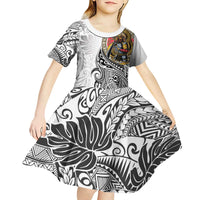 Japanese Samurai Warrior Kid Short Sleeve Dress White Polynesian Tattoo Style