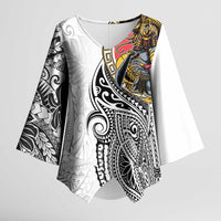 Japanese Samurai Warrior Kimono Sleeve Blouse White Polynesian Tattoo Style LT9 Female White - Polynesian Pride