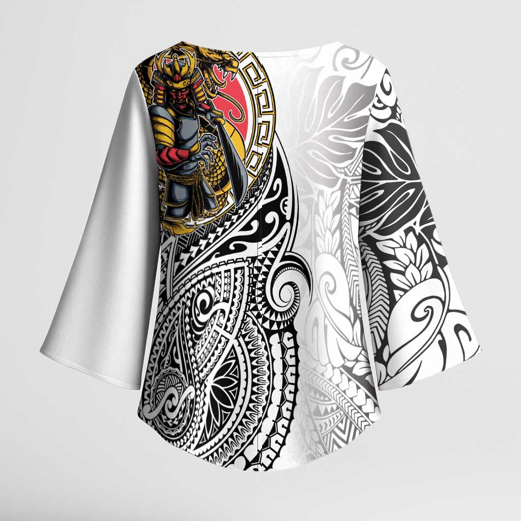 Japanese Samurai Warrior Kimono Sleeve Blouse White Polynesian Tattoo Style LT9 - Polynesian Pride