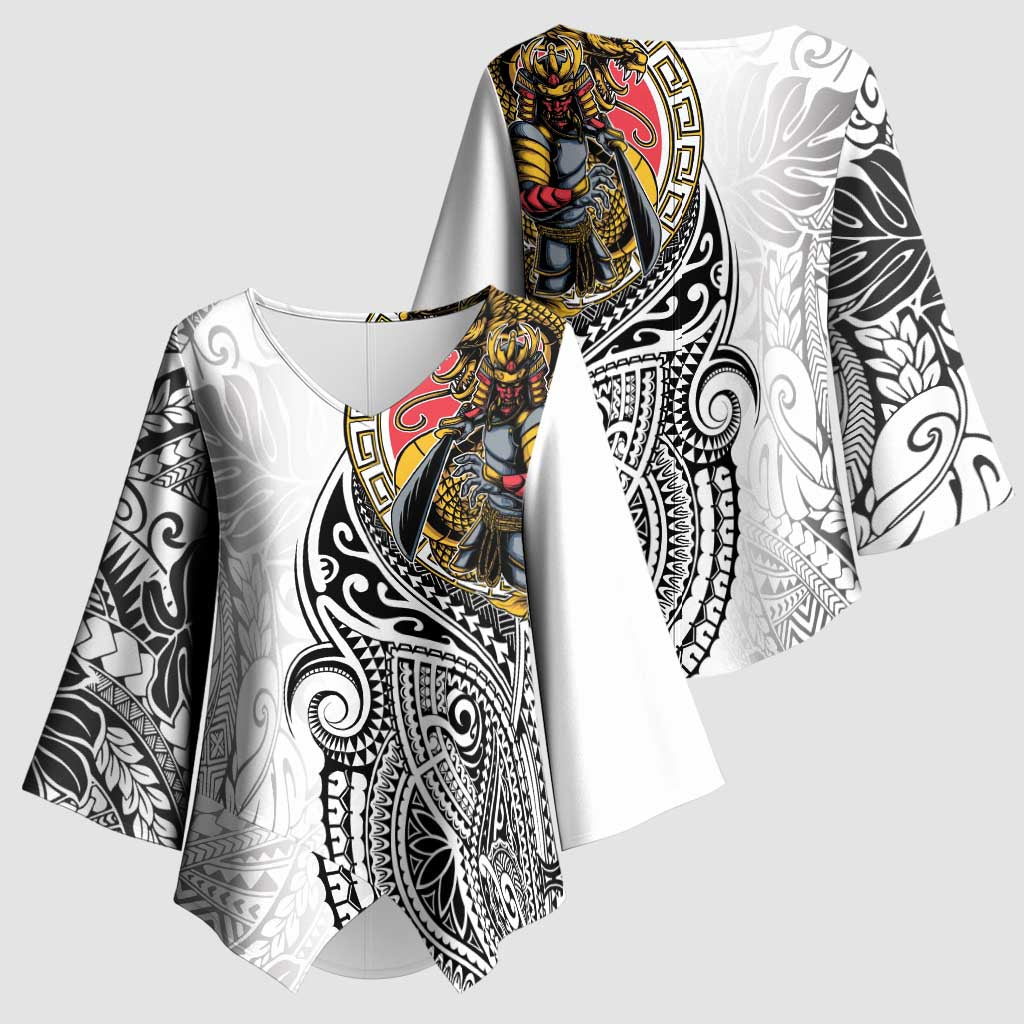 Japanese Samurai Warrior Kimono Sleeve Blouse White Polynesian Tattoo Style LT9 - Polynesian Pride