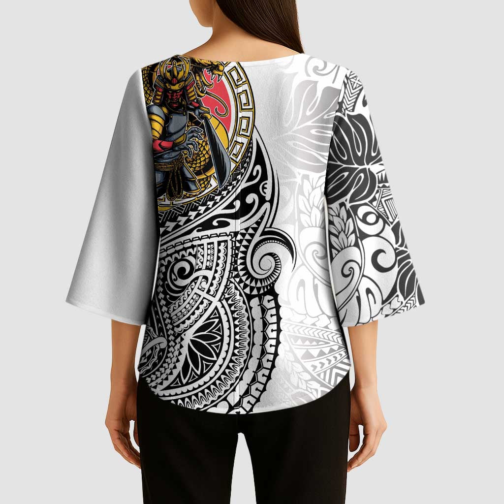 Japanese Samurai Warrior Kimono Sleeve Blouse White Polynesian Tattoo Style LT9 - Polynesian Pride
