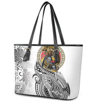 Japanese Samurai Warrior Leather Tote Bag White Polynesian Tattoo Style