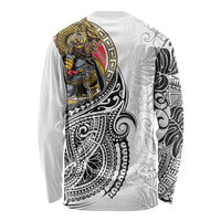 Japanese Samurai Warrior Long Sleeve Shirt White Polynesian Tattoo Style