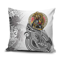 Japanese Samurai Warrior Pillow Cover White Polynesian Tattoo Style - Polynesian Pride