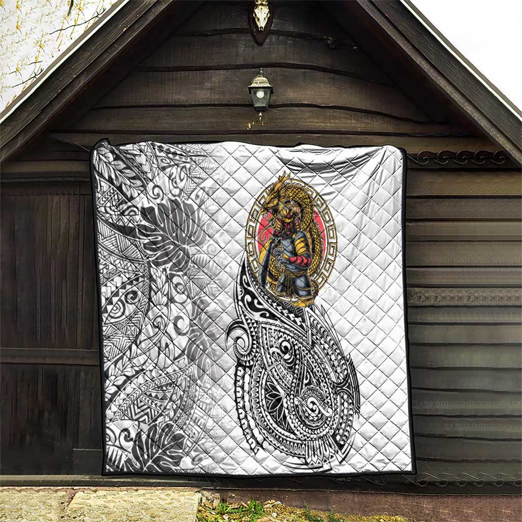Japanese Samurai Warrior Quilt White Polynesian Tattoo Style