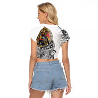 Japanese Samurai Warrior Raglan Cropped T Shirt White Polynesian Tattoo Style