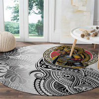Japanese Samurai Warrior Round Carpet White Polynesian Tattoo Style