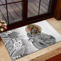 Japanese Samurai Warrior Rubber Doormat White Polynesian Tattoo Style LT9 - Polynesian Pride