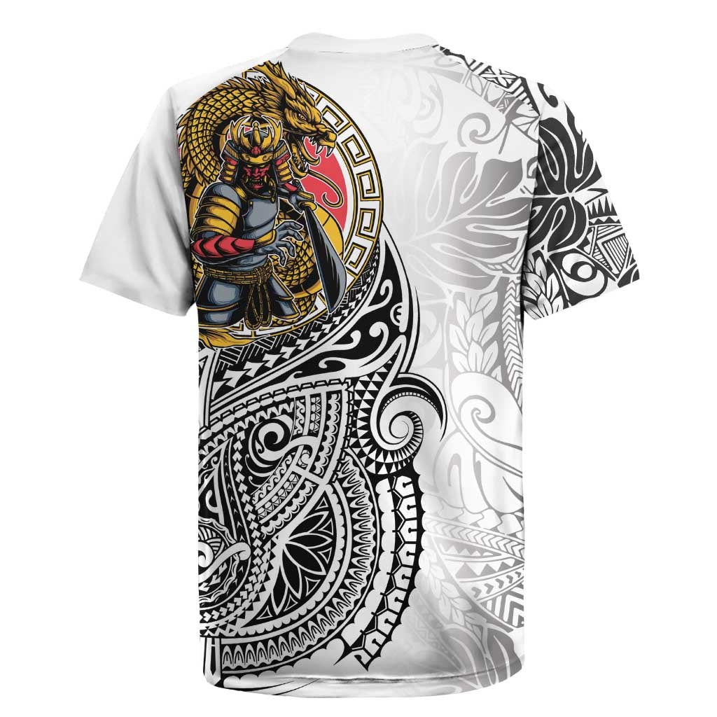 Japanese Samurai Warrior Rugby Jersey White Polynesian Tattoo Style LT9 - Polynesian Pride
