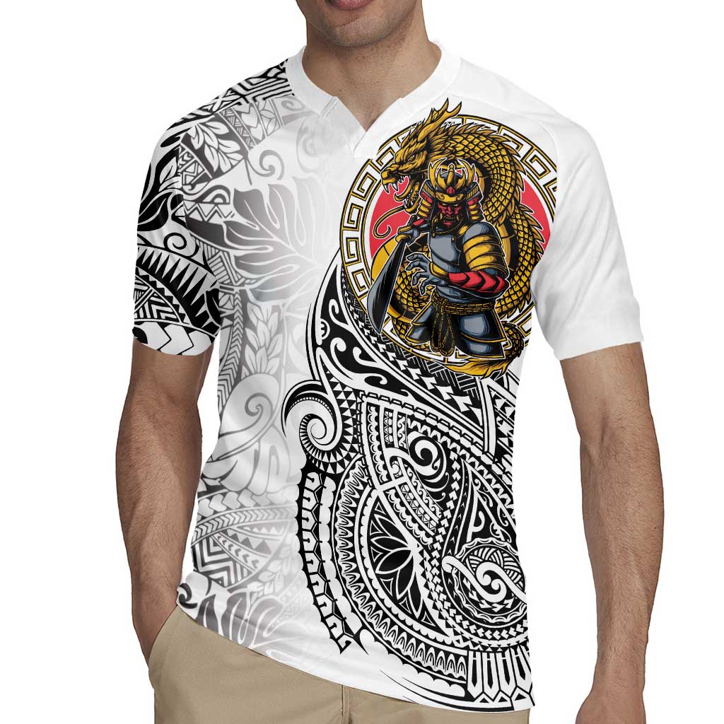 Japanese Samurai Warrior Rugby Jersey White Polynesian Tattoo Style LT9 - Polynesian Pride
