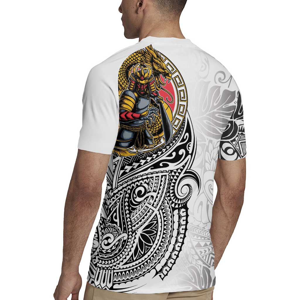 Japanese Samurai Warrior Rugby Jersey White Polynesian Tattoo Style LT9 - Polynesian Pride