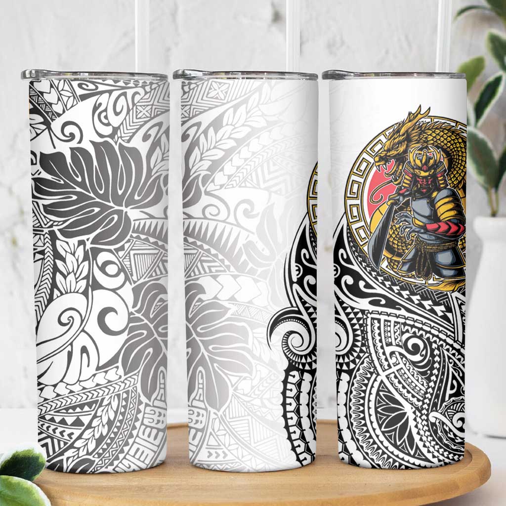 Japanese Samurai Warrior Skinny Tumbler White Polynesian Tattoo Style