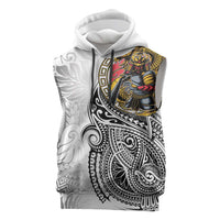 Japanese Samurai Warrior Sleeveless Hoodie White Polynesian Tattoo Style LT9 White - Polynesian Pride