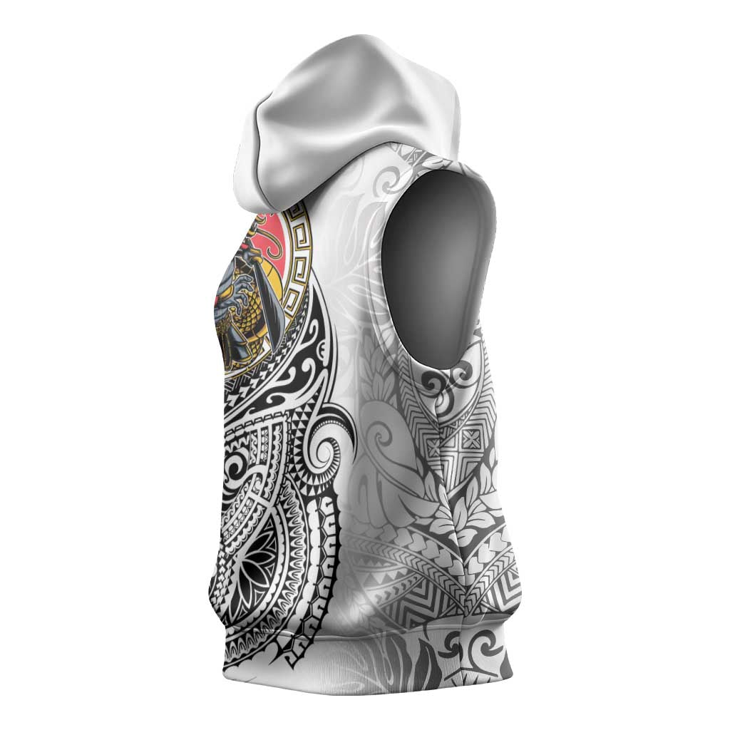 Japanese Samurai Warrior Sleeveless Hoodie White Polynesian Tattoo Style LT9 - Polynesian Pride