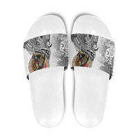 Japanese Samurai Warrior Slide Sandals White Polynesian Tattoo Style - Polynesian Pride