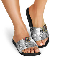 Japanese Samurai Warrior Slide Sandals White Polynesian Tattoo Style - Polynesian Pride