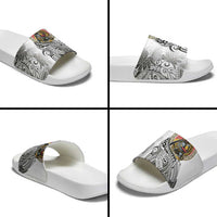 Japanese Samurai Warrior Slide Sandals White Polynesian Tattoo Style - Polynesian Pride