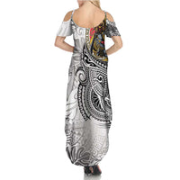Japanese Samurai Warrior Summer Maxi Dress White Polynesian Tattoo Style