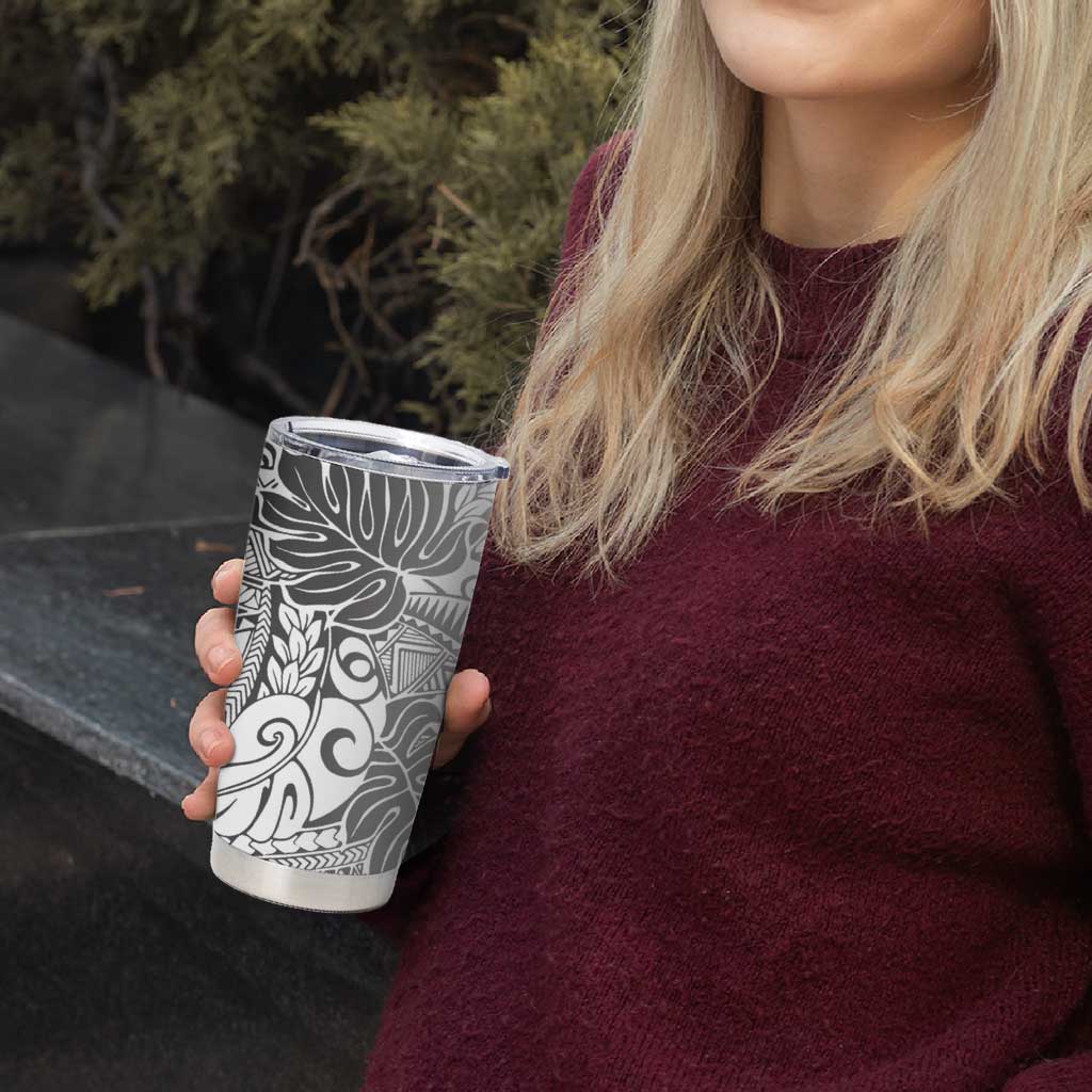 Japanese Samurai Warrior Tumbler Cup White Polynesian Tattoo Style