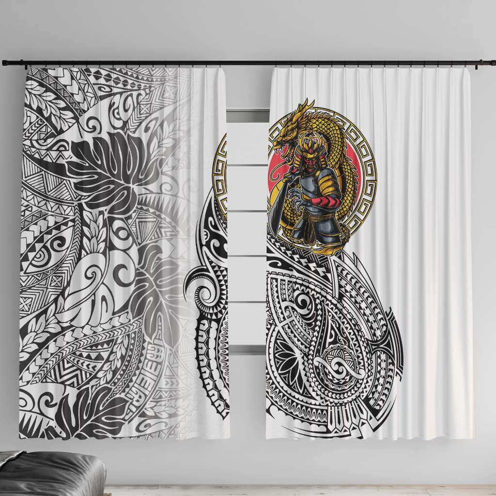 Japanese Samurai Warrior Window Curtain White Polynesian Tattoo Style