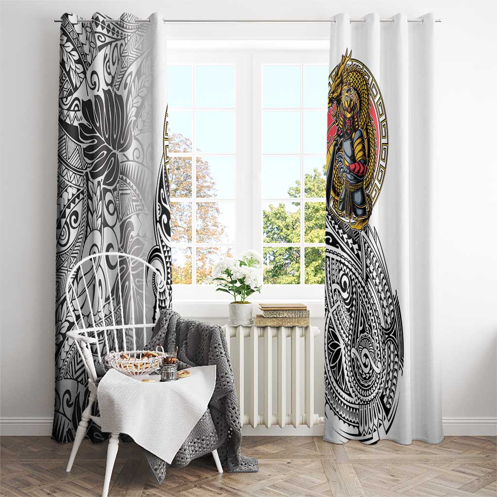 Japanese Samurai Warrior Window Curtain White Polynesian Tattoo Style