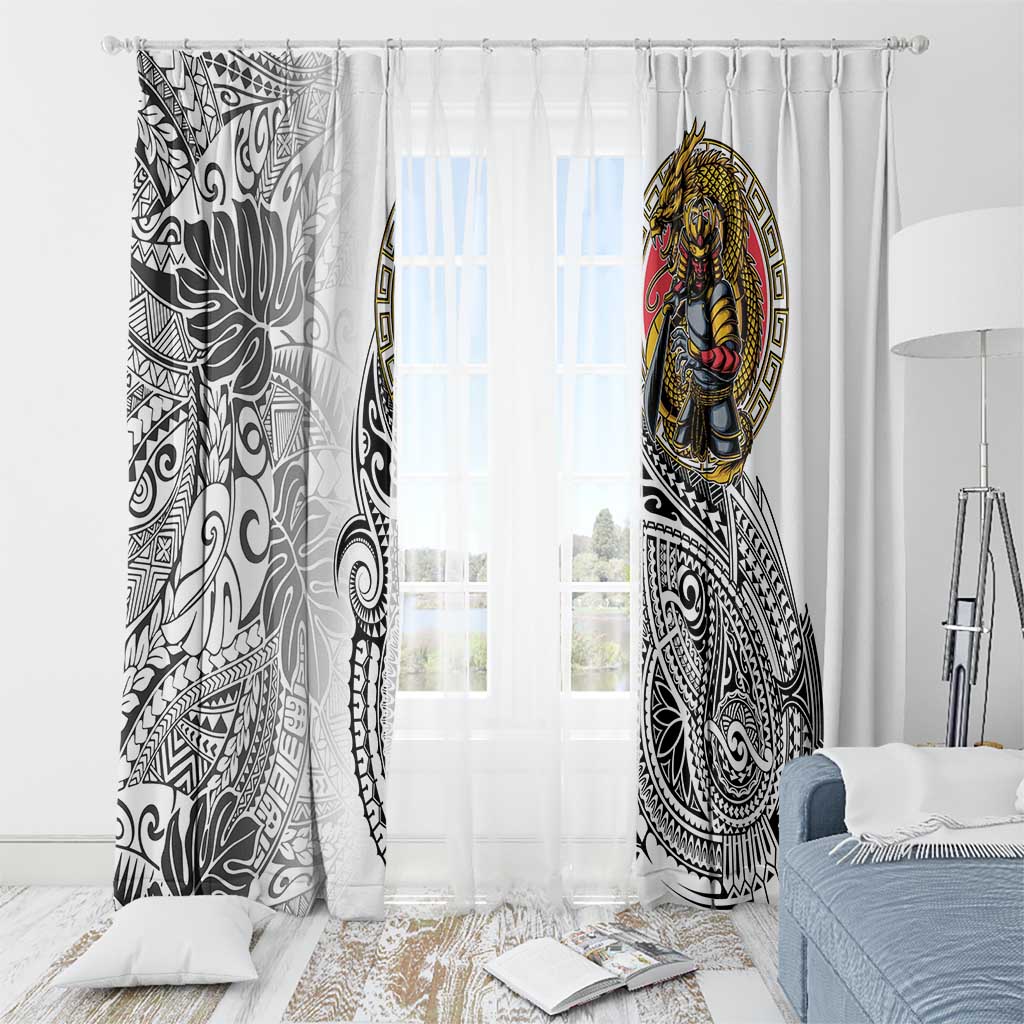 Japanese Samurai Warrior Window Curtain White Polynesian Tattoo Style