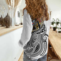 Japanese Samurai Warrior Women Casual Shirt White Polynesian Tattoo Style