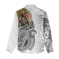 Japanese Samurai Warrior Women Casual Shirt White Polynesian Tattoo Style