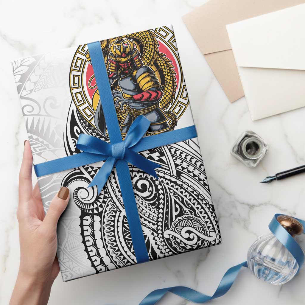 Japanese Samurai Warrior Wrapping Paper White Polynesian Tattoo Style LT9 - Polynesian Pride
