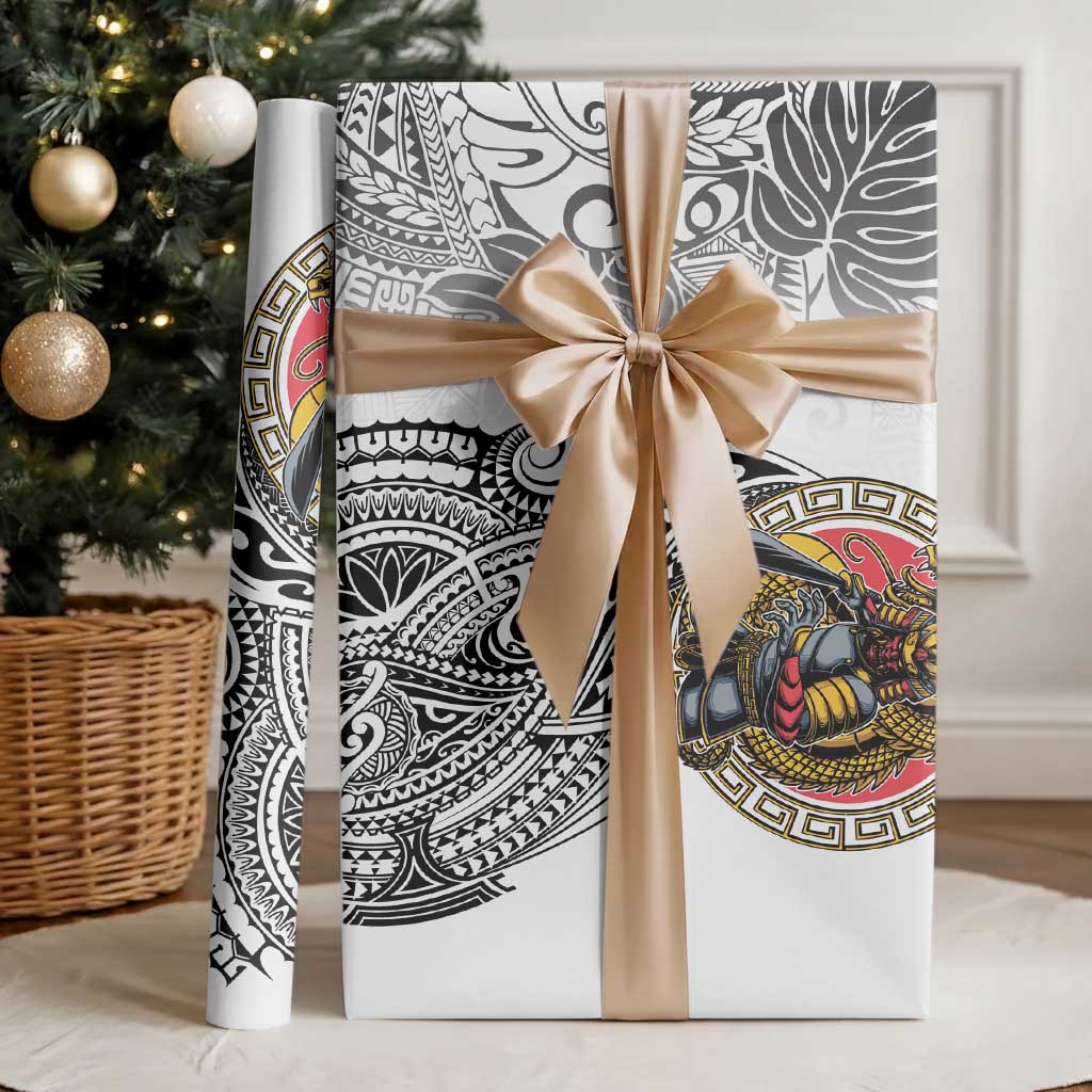 Japanese Samurai Warrior Wrapping Paper White Polynesian Tattoo Style LT9 - Polynesian Pride