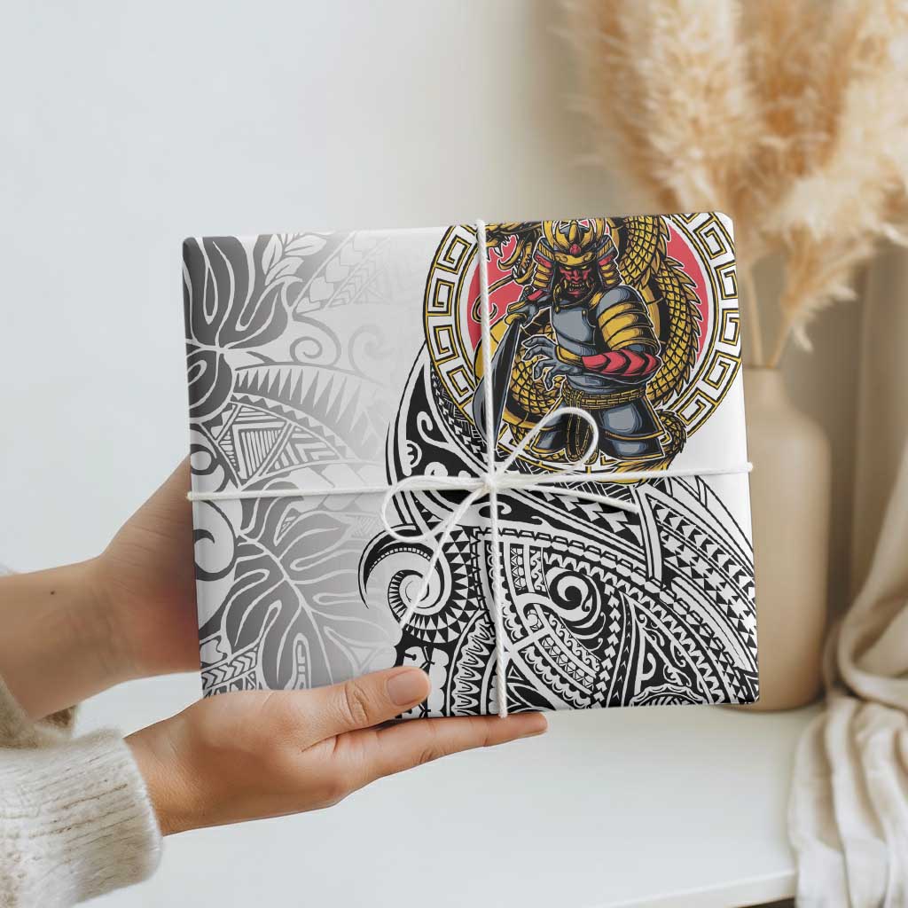 Japanese Samurai Warrior Wrapping Paper White Polynesian Tattoo Style LT9 - Polynesian Pride