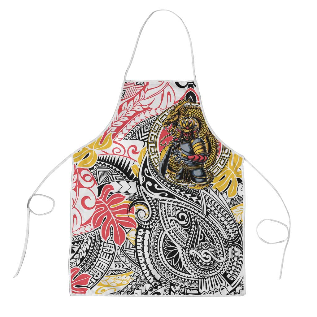 Japanese Samurai Warrior Apron Colorful Polynesian Tattoo Style LT9 White - Polynesian Pride