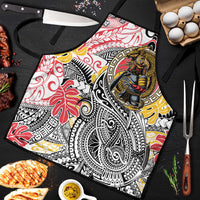 Japanese Samurai Warrior Apron Colorful Polynesian Tattoo Style LT9 White - Polynesian Pride