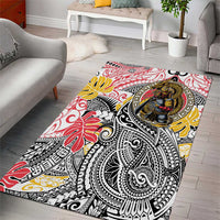 Japanese Samurai Warrior Area Rug Colorful Polynesian Tattoo Style