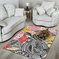 Japanese Samurai Warrior Area Rug Colorful Polynesian Tattoo Style