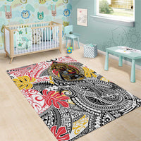 Japanese Samurai Warrior Area Rug Colorful Polynesian Tattoo Style