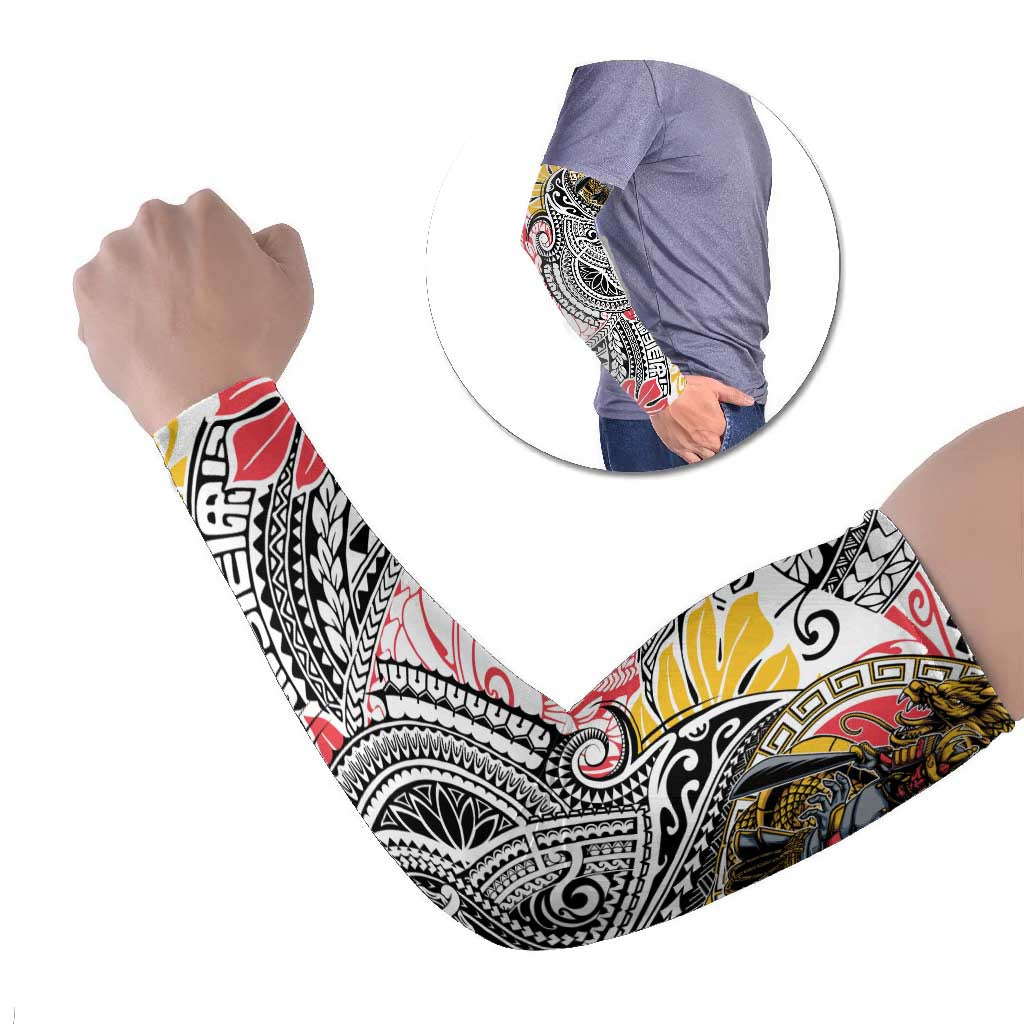 Japanese Samurai Warrior Arm Sleeves Colorful Polynesian Tattoo Style - Polynesian Pride