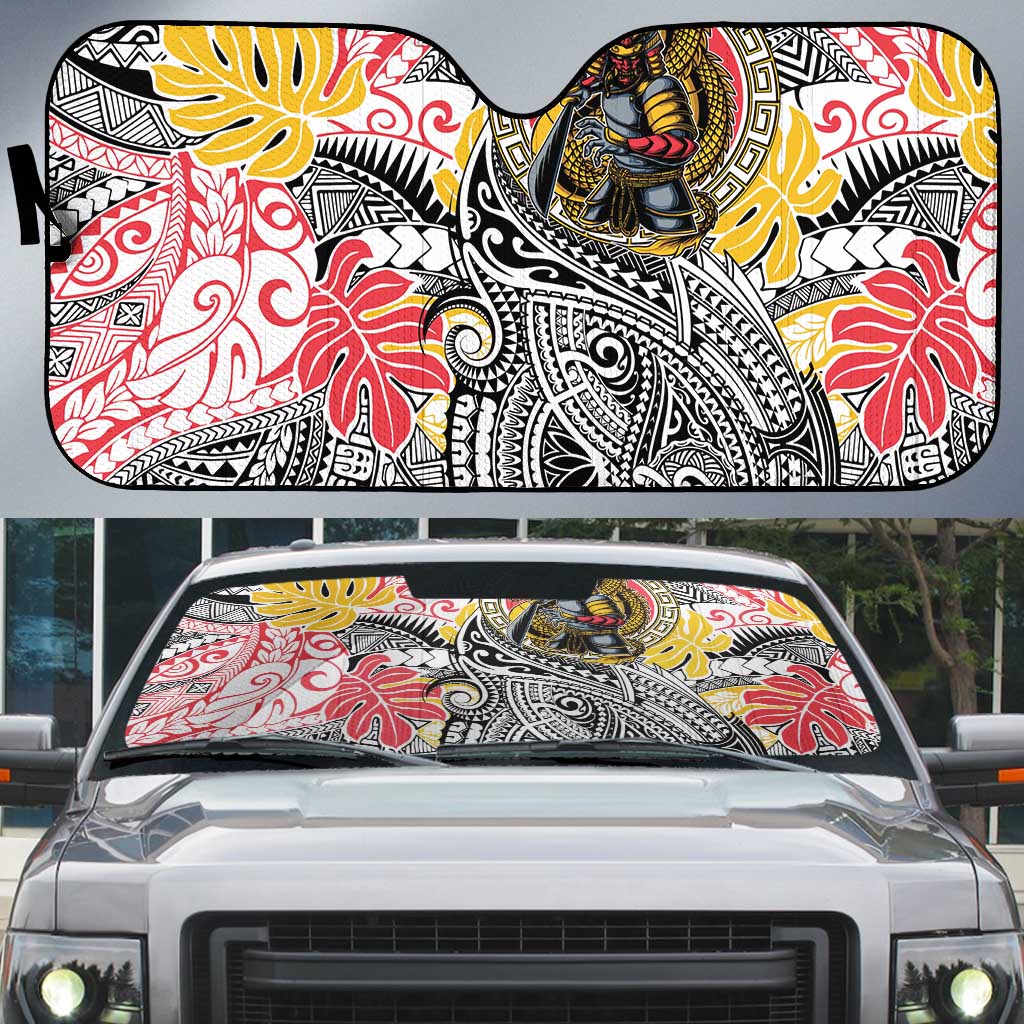 Japanese Samurai Warrior Auto Sun Shade Colorful Polynesian Tattoo Style - Polynesian Pride